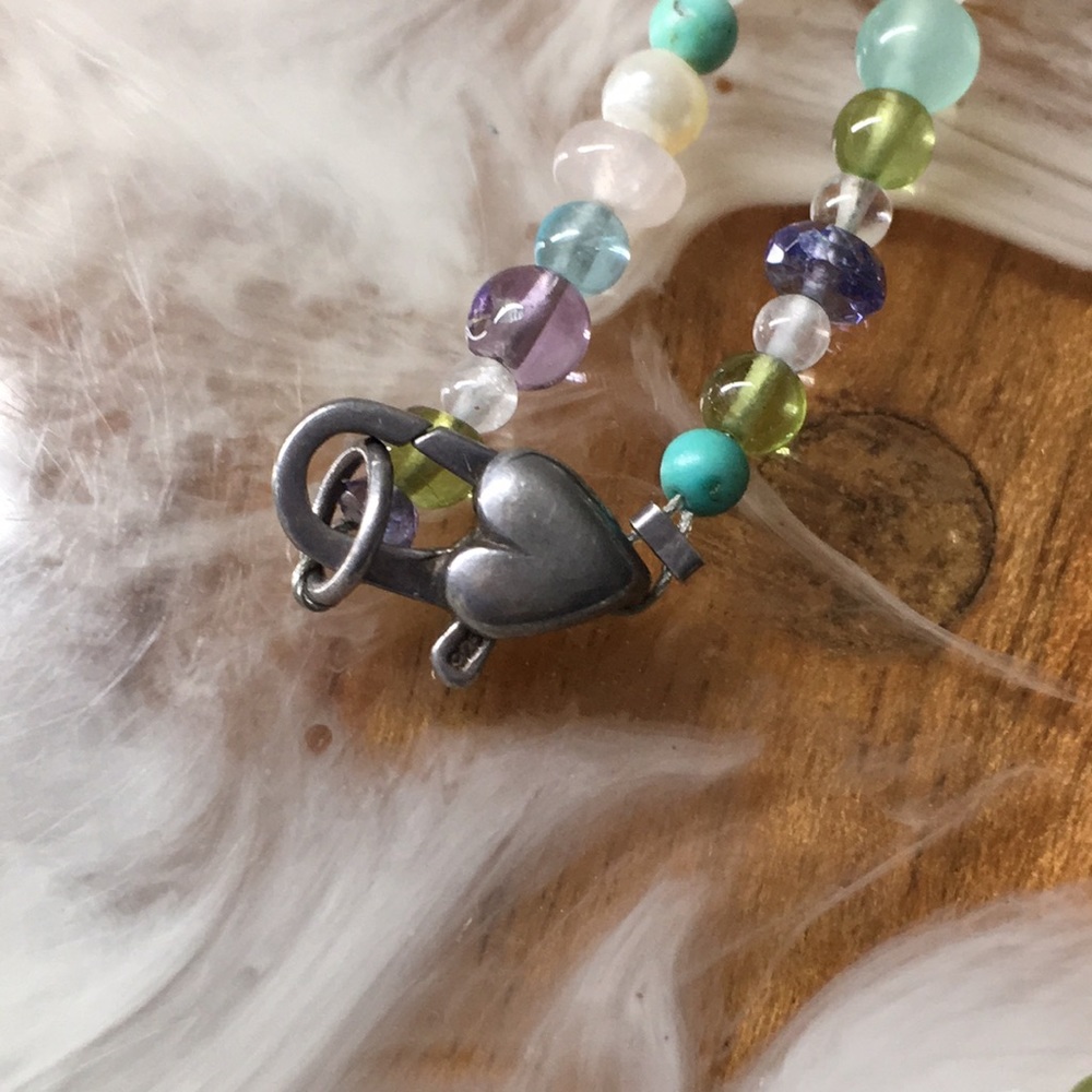 Sterling Silver Bird Multiple Gemstone Beaded Cho… - image 2